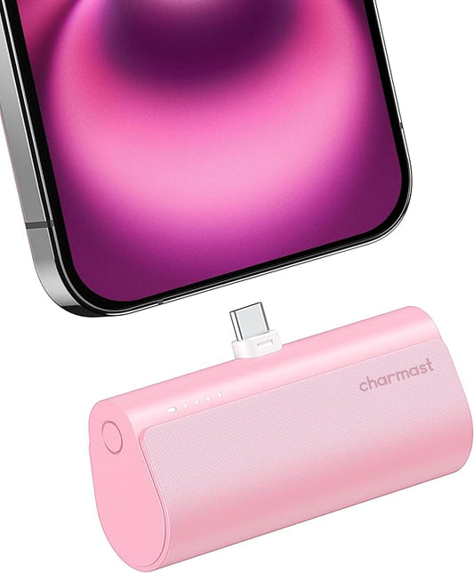 charmast Portable Charger USB C for iPhone 17/16/15, 5000mAh Fast Charging Battery Pack with Built-in Type-C Connector, 20W Mini Power Bank for iPhone 17/16/15 Series, Samsung S22/23 Series, and More