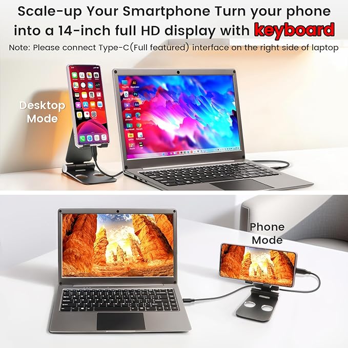 Portable Monitor with Keyboard,14inch 1080P FHD Lapdock Compatible with Raspberry Pi/Mini PC/Phone/PC/Game Console,CrowView Note Built-in Battery with RPi5 Adapter(Full TypeC & HDMI Cable Included)