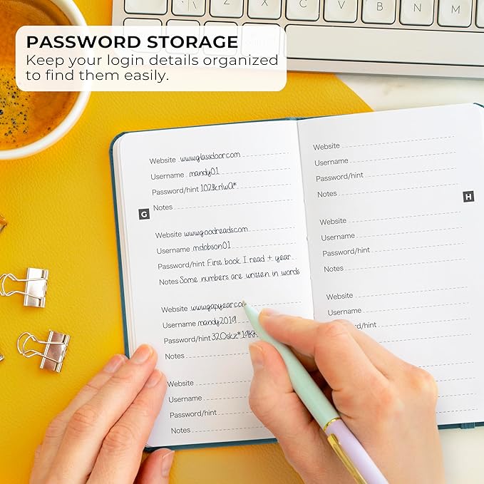Clever Fox Password Book – Alphabetized Internet Address & Password Organizer - Computer & Website Password Keeper Notebook – Log-In Password Journal – Pocket, 6.2x3.5″, Hardcover (Dark Teal)