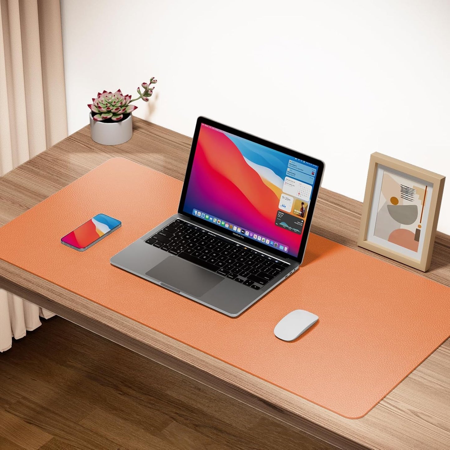 Boutilon Leather Desk Pad Protector,Non-Slip Mouse Pad,Laptop Desk Pad,Office Mouse Mat,Waterproof Leather Desk Blotter,Desk Writing Pad for Office and Home (S-Orange,24"x 14")