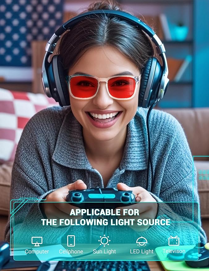 TIJN Sleep Glasses for 99.9% Blue Green Light Blocking Dual AR Coatings Red Lens for Computer Gaming Reduce Eyestrain