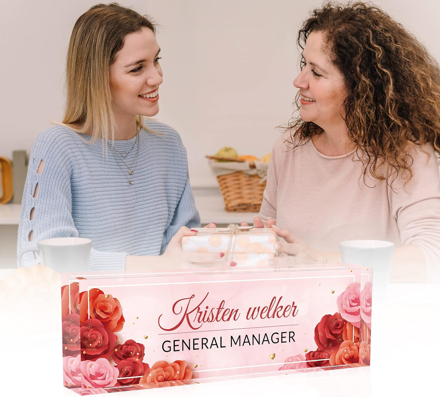 Desk Name Plate Personalized, Premium Rose Acrylic Desk Name Plate, Personalized Name Plate for Desk, Office Decor for Women or Men Coworkers, Boss, Employee, Teacher