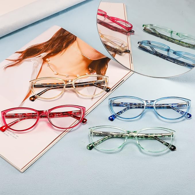 Przene 4 Pack Blue Light Blocking Reading Glasses,Readers for Women and Men with Spring Hinge