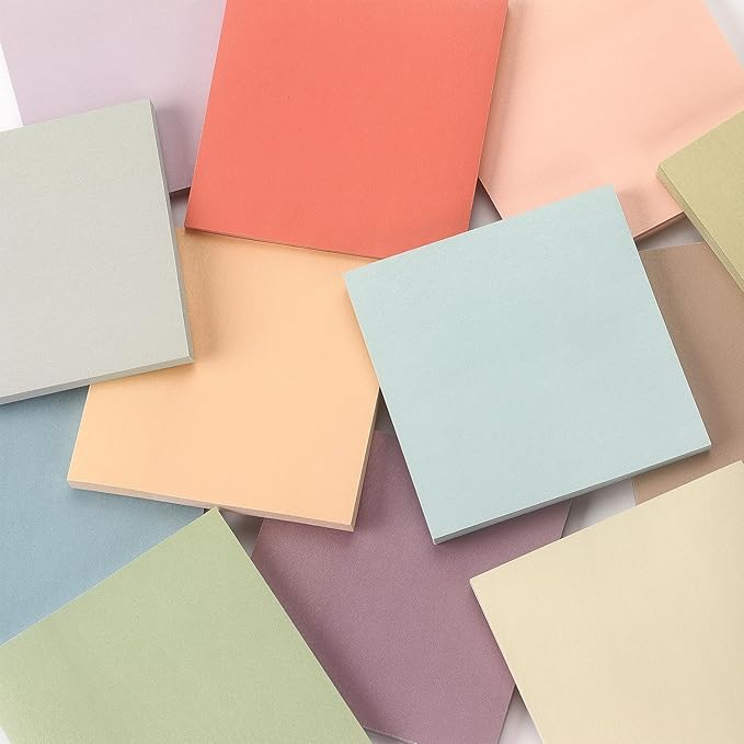 Sticky Notes 3x3 Inch, 12 Pack, 12 Assorted Vintage Color Self-Stick Notes Pads, 50 Sheets/Pad, Perfect for Office, School, and Home Organization