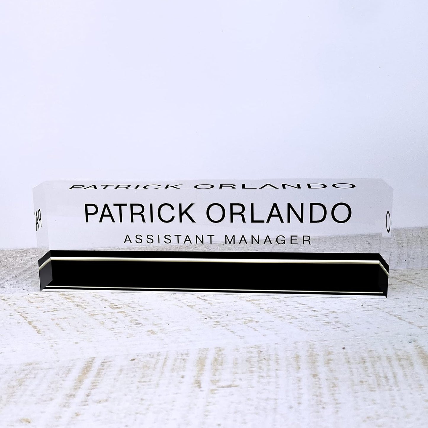 Artblox Office Desk Name Plate Personalized | Custom Name Plates for Desks on Acrylic Glass Decor | Office Desk Decor Nameplate | Desk Accessories | Black Stripe - (8" x 2.5")