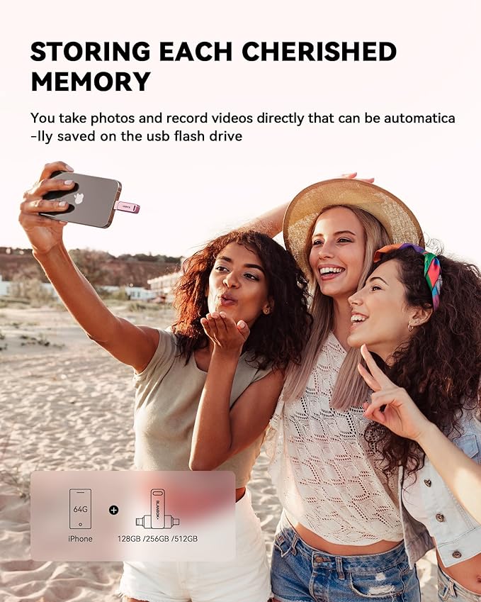 MFi Certified 256GB Flash Drive for iPhone Photo Stick, USB Thumb Drive Memory Stick High Speed USB Drive Photo Storage for iPhone Flash Drive Compatible for iPhone/iPad/Android/PC (Pink)