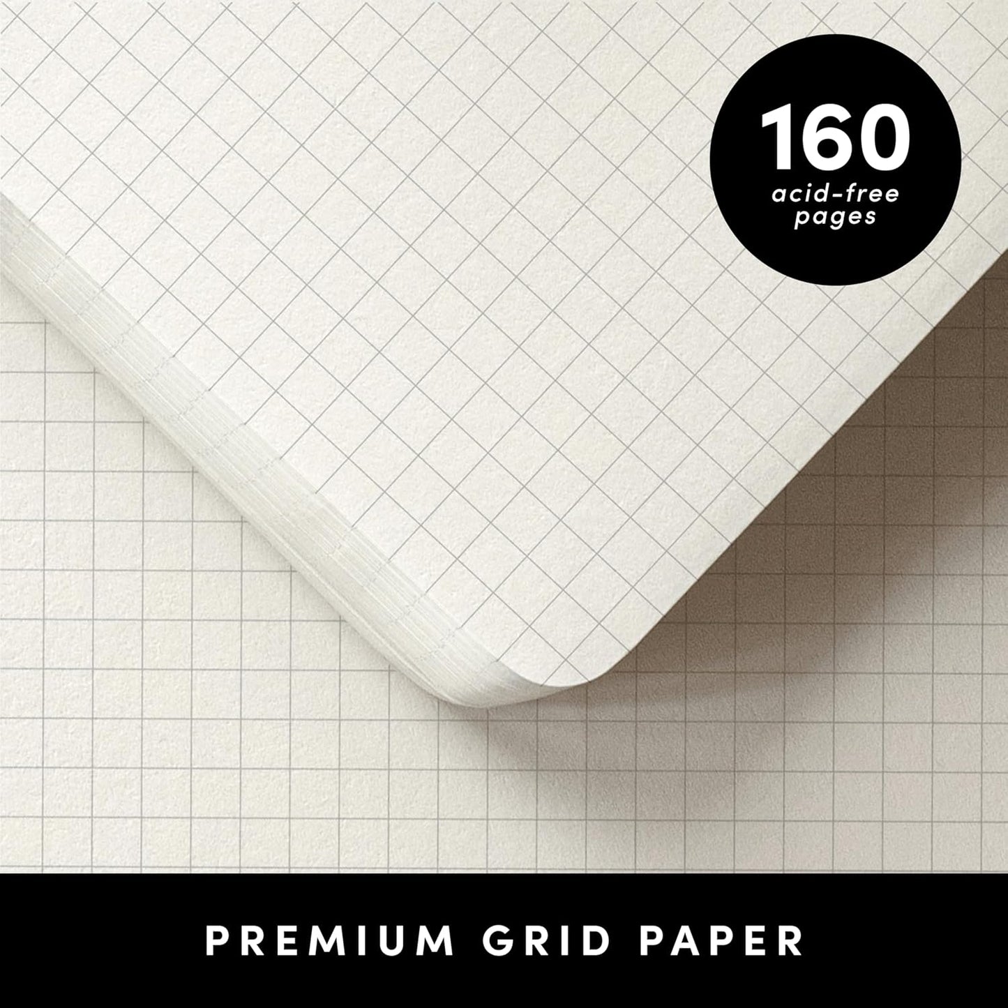 PAPERAGE Graph Paper Journal Notebook, (Black), 160 Pages, Medium 5.6 in x 8 in - 100 GSM Thick Paper – Hardcover Grid Notebook for Work or School
