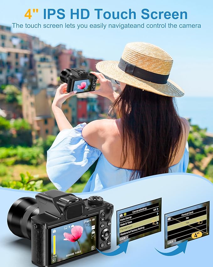 True 5K Digital Camera for Photography - 80MP WiFi Vlogging Camera for YouTube with 4.0" Touch Screen - UHD Autofocus Video Cameras with One-Touch Macro, 18X Zoom, Lens Cap, 3000mAh Battery, 32GB Card