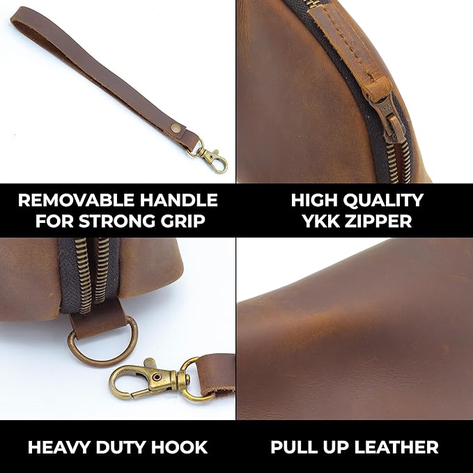 Leather Tech Pouch for Cables Chargers Phone | Tech Bag | Zipper Travel Accessory Pouch | Electronic Organizer Case Travel Bag (Large Vintage Dark Brown)