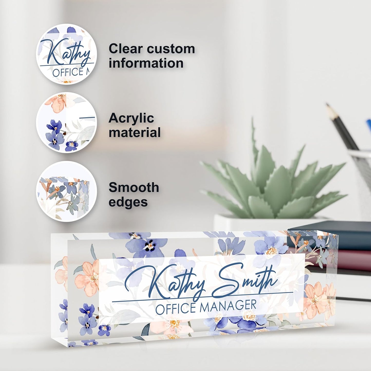 Personalized Name Plate for Desk, Custom Desk Name Plate, Acrylic Name Plate Office Desk Accessories, Personalized Office Gifts for Coworkers Teachers, Employee Appreciation Gifts (A-WaterColor2)