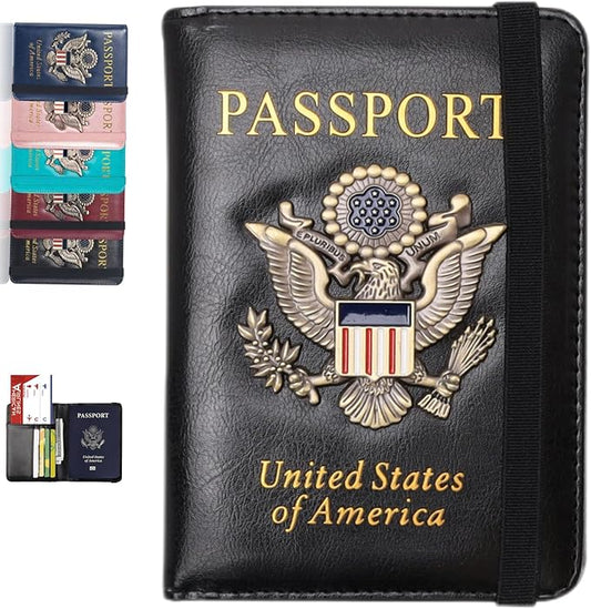 Passport Holder and Card Slot Combo RFID Blocking Leather Travel Passport Wallet for Men and Women US Passport Cover Protector(black)