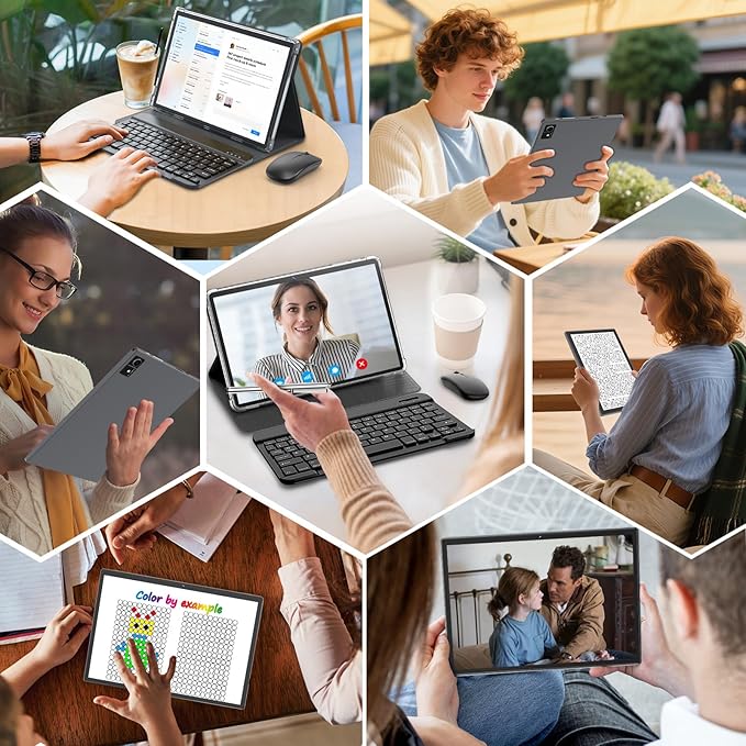 Android 15 Tablet with Keyboard - 10 inch Tablet, 16GB+128GB, 1TB Expand, Octa-Core, 2.4G/5G WiFi, 8000mAh, BT V5.0, GMS Certified, Widevine L1, Split-Screen, with Case, Mouse, Stylus(Black)