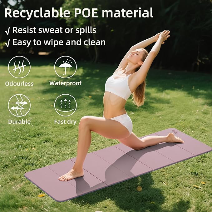1/2inch Extra Thick Foldable Yoga Mat with SGS Certified Odourless POE Material - Light Weight Non Skid Easy to Clean Travel Workout Excercise Mat, 71x24inch