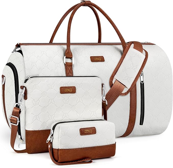 4pcs Convertible Garment Duffel Bag for Travel - 50L 2-in-1 Carry On Weekender Overnight Bag with Toiletry Bag, Fits Suits & Dresses, Trolley Sleeve, Hanging Suit Compartment, Waterproof Shoe Pocket