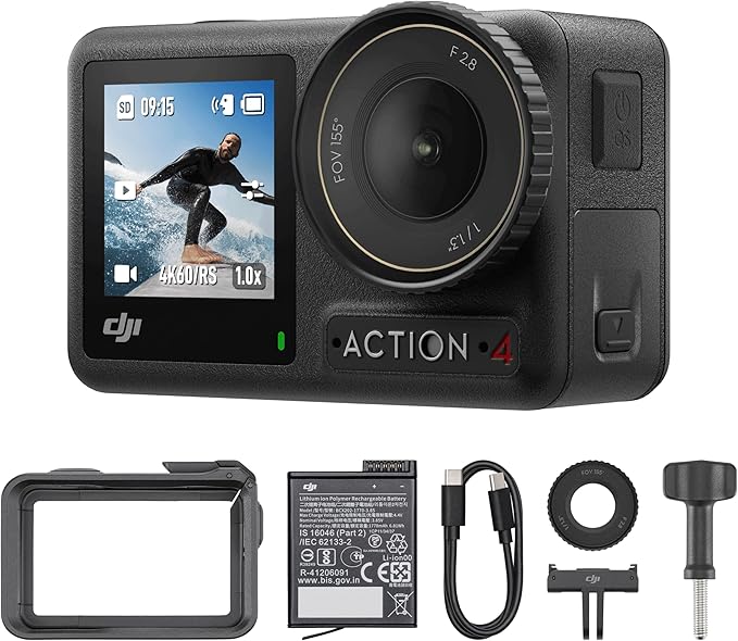 DJI Osmo Action 4 Essential Combo, 4K/120fps Waterproof Action Camera with a 1/1.3-Inch Sensor, Stunning Low-Light Imaging,10-bit & D-Log M Color Performance, Long-Lasting 160 Mins, Outdoor Camera