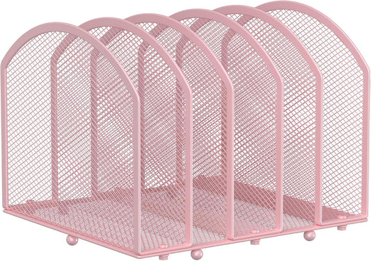 Desk File Organizer 5 Sections Desktop Organizer File Sorter Office Organization File Folder Holder for Office School & Classroom (Pink, 5 Section - 1Pack)