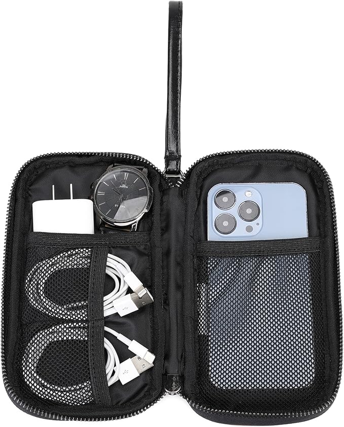 KYALOU Small Electronics Organizer, Travel Cord Case Cable Pouch Tech Carry Storage Bag for Charger, Cable, Phone, Hard Drive, USB, Power Bank, Earphone | Single Layer - Brown