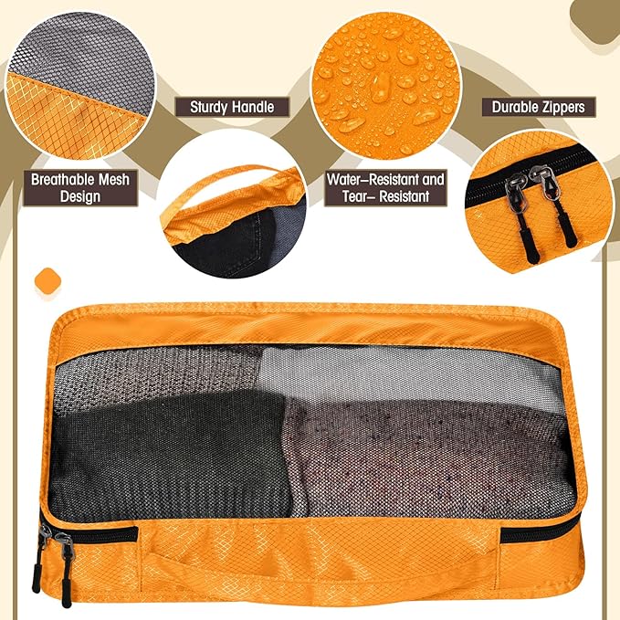5 Pcs Packing Cubes for Suitcase Large Travel Cubes Carry on Luggage Organizer Bags for Clothes Accessories(S,Apricot)