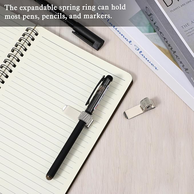 4 Pcs Metal Pen Holder, Adjustable Single Spring Loop Pen Holder Clip, Pens Holders for Notebook and Clipboard, Pens Clips Pencil Holders with Adjustable Spring Loops Organizer for Home Office Pocket