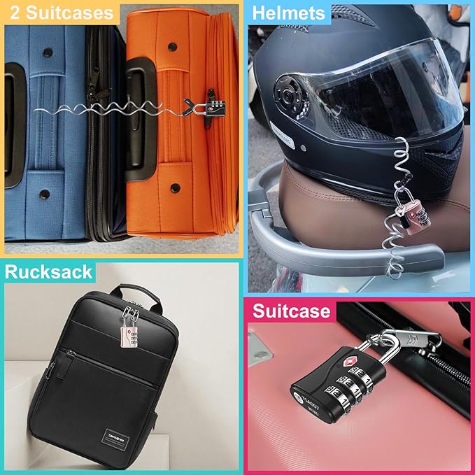 ZHEGE TSA Locks for Luggage, 3 Dial Zipper Travel Lock with Cable (30 in) for Suitcase, Backpack, Baggage (Rose Gold, 2 Pack)