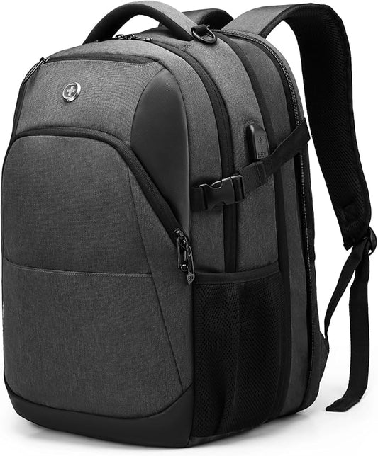 Swissdigital Design Travel Laptop Backpack for Men and Women, 35L Expandable Large College Backpack with USB Charging Port for Fits 17 Inch Notebook, Grey | ANDWIL PRO