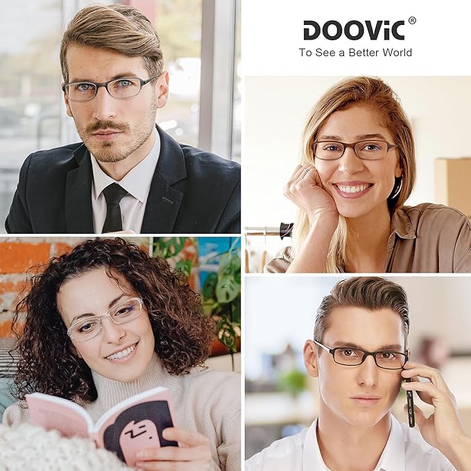 DOOViC 4 Pack Blue Light Blocking Reading Glasses for Men Women TR90 Sturdy Ultra Lightweight Readers 3.00 Strength