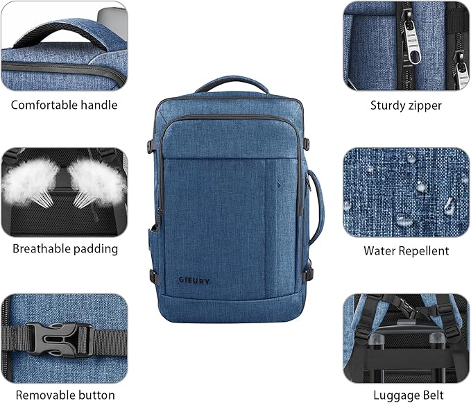 Carry On Backpack, Extra Large 50L Travel Backpack for Men & Women, Expandable Backpack For Airplanes, 17 Inch Laptop Backpack, Luggage Suitcase 40L Daypack Lightweight Business Weekender Bag, Blue