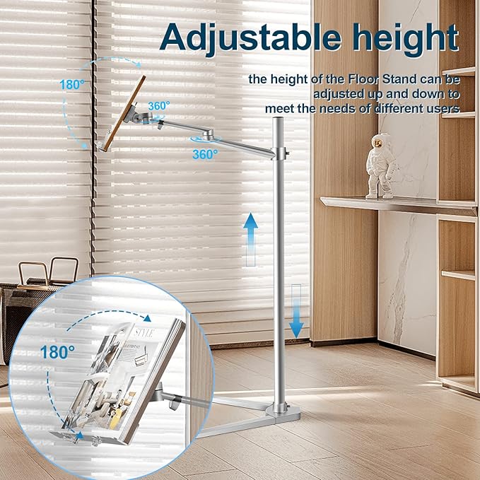 Shikha Book Stand for Reading, Hands-Free Holder for Laptop Phone Tablet with Wooden Pad, Rotated and Liftted Metal Support, 2 Spring Clips.