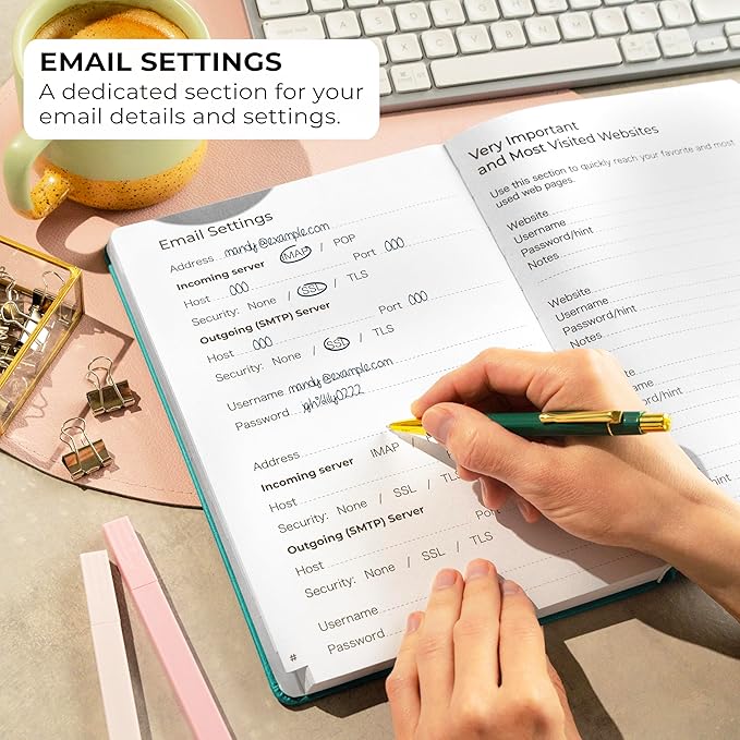 Clever Fox Password Book with alphabetical tabs. Internet Address Organizer Logbook. Large Password Keeper for Website Logins (Aquamarine)