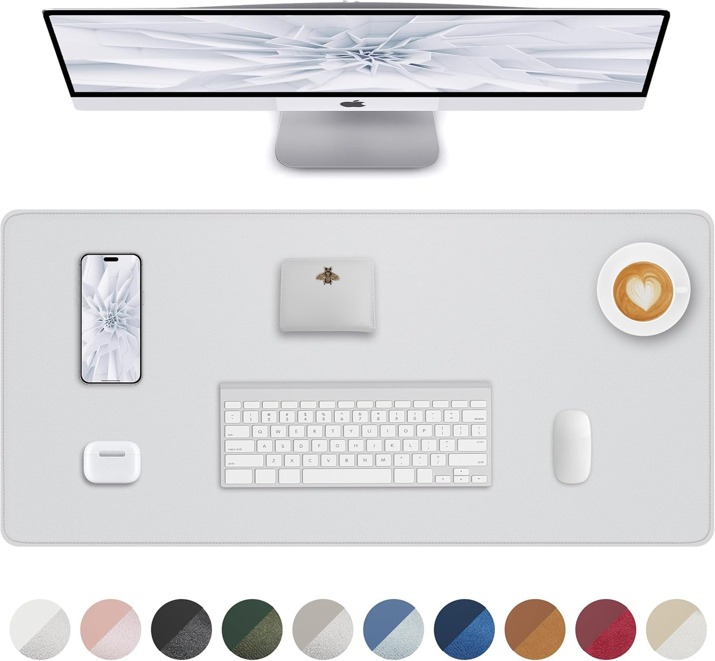 Leather Desk Pad Protector, Mouse Pad, Office Mat, Non-Slip PU Leather Blotter, Laptop Pad, Waterproof Writing Pad for Office and Home (White, 31.5" x 15.7")