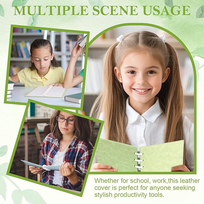 2 Pack Pu Leather 5.5x8.5in Discbound Notebook Cover And Disc Set Discbound Planner Cover With 16 Pcs Expansion Discs Junior Size Disc Bound Notebook Accessories(Blue&Green;No Inner Paper)