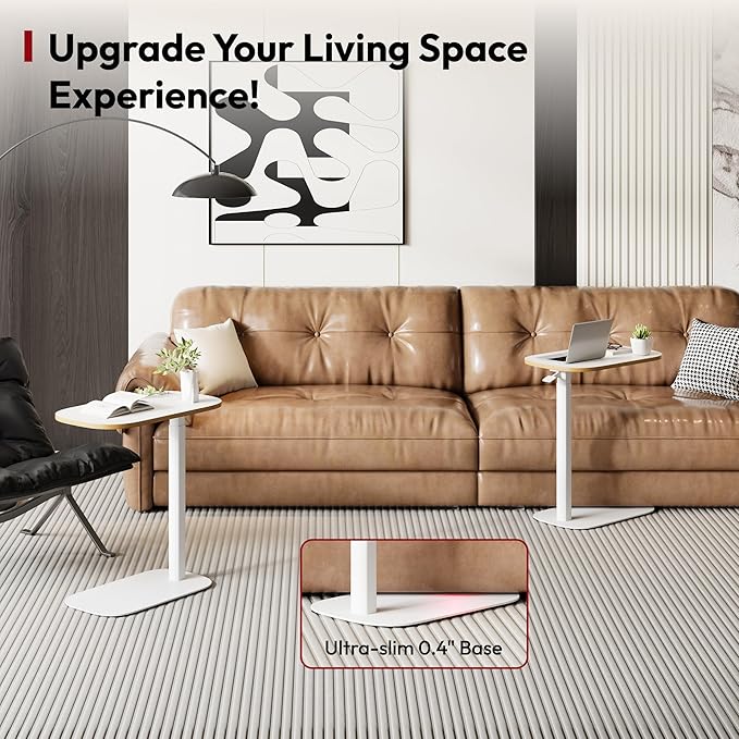 SANODESK Adjustable Overbed Bedside Table Pneumatic Adjustable Height Laptop Computer Standing Desk Cart with Tray, Hospital and Home Use(23.6" W x 13.8" D,White)