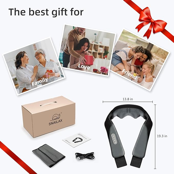 Snailax Cordless Neck Back Massager with Heat - Shiatsu Kneading Back Shoulder Massager Deep Tissue, Portable Massagers for Lumbar, Foot Electric Massage Pillow, Gifts for Men/Women