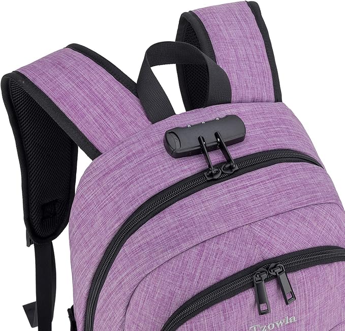 Tzowla Business Laptop Backpack Water Resistant Anti-Theft Backpack with USB Charging Port and Lock 17.3 Inch Computer Backpacks for Women, Casual Hiking Travel Daypack(Purple)
