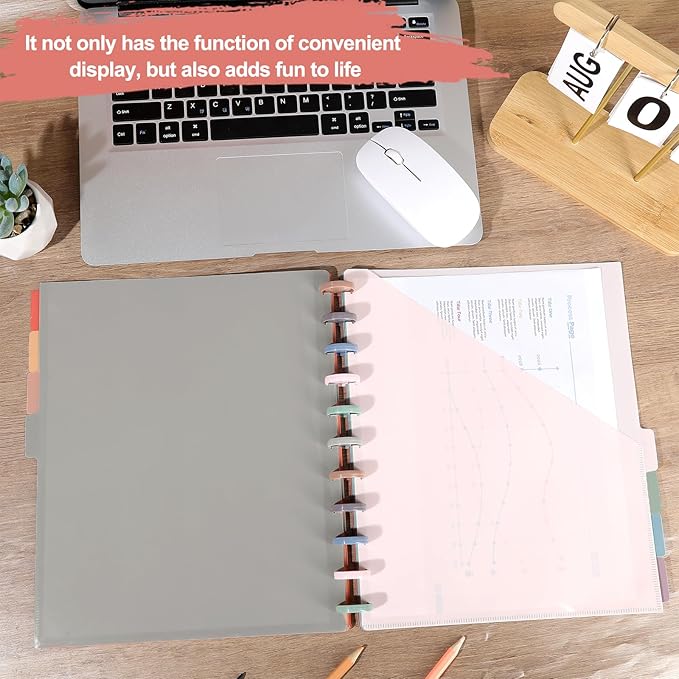 8 Pcs Discbound Pocket Dividers 8.5 x 11 Dividers with Tabs and Pockets Discbound Pocket Folders Letter Size Binder Divider Plastic Disc Planner Supplies for Business School Office(Vintage)