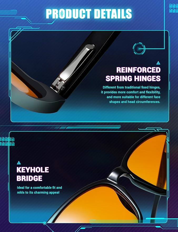 TIJN Blue Light Blocking Glasses for Computer, TV, Gaming Improve Sleep by Naturally Producing Melatonin for Women Men, Orange Lens