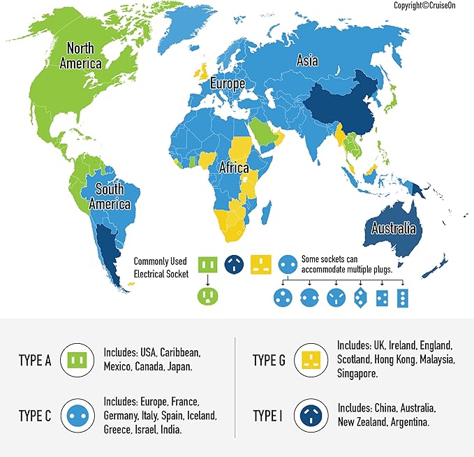Cruise On Universal Travel Adapter, Cruise Approved (Incl. Royal Caribbean, Disney) - International Power Adapter [2 USB-C, 2 USB, AC] World Travel Plug Adapter Converter - USA, Italy, Europe, Asia