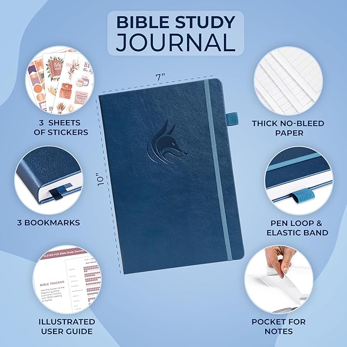 Clever Fox Bible Study Journal Large – Church Notes Notebook – Note Taking & Journaling Kit – Faith Based Religious Accessories, 7x10” (Mystic Blue)