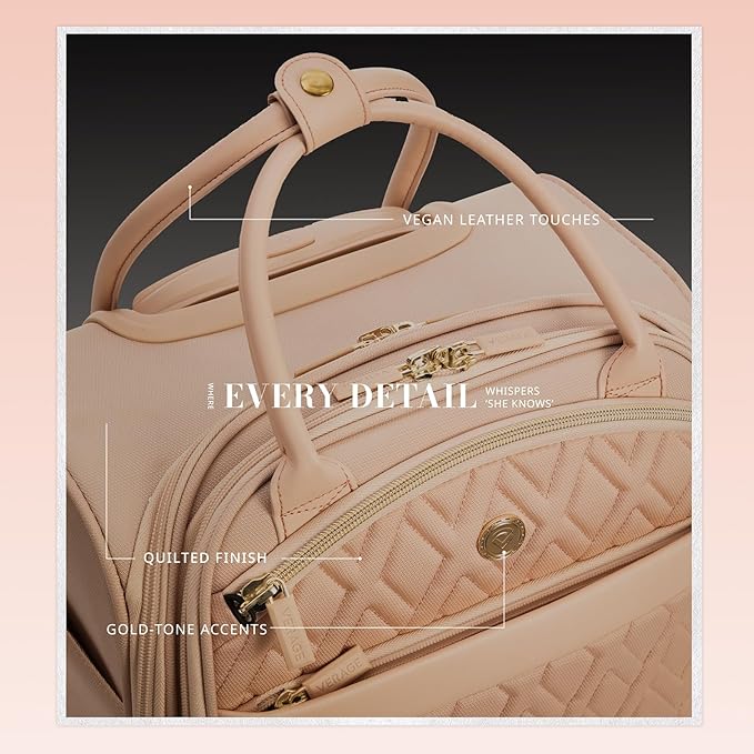 Verage 18x14x8in Spinner Underseat Carry-On Luggage -Airplane Personal Item Bag, USB A&C Charging Port, Padded Laptop Pocket & Wet/Dry Compartments for Women, Blush Pink