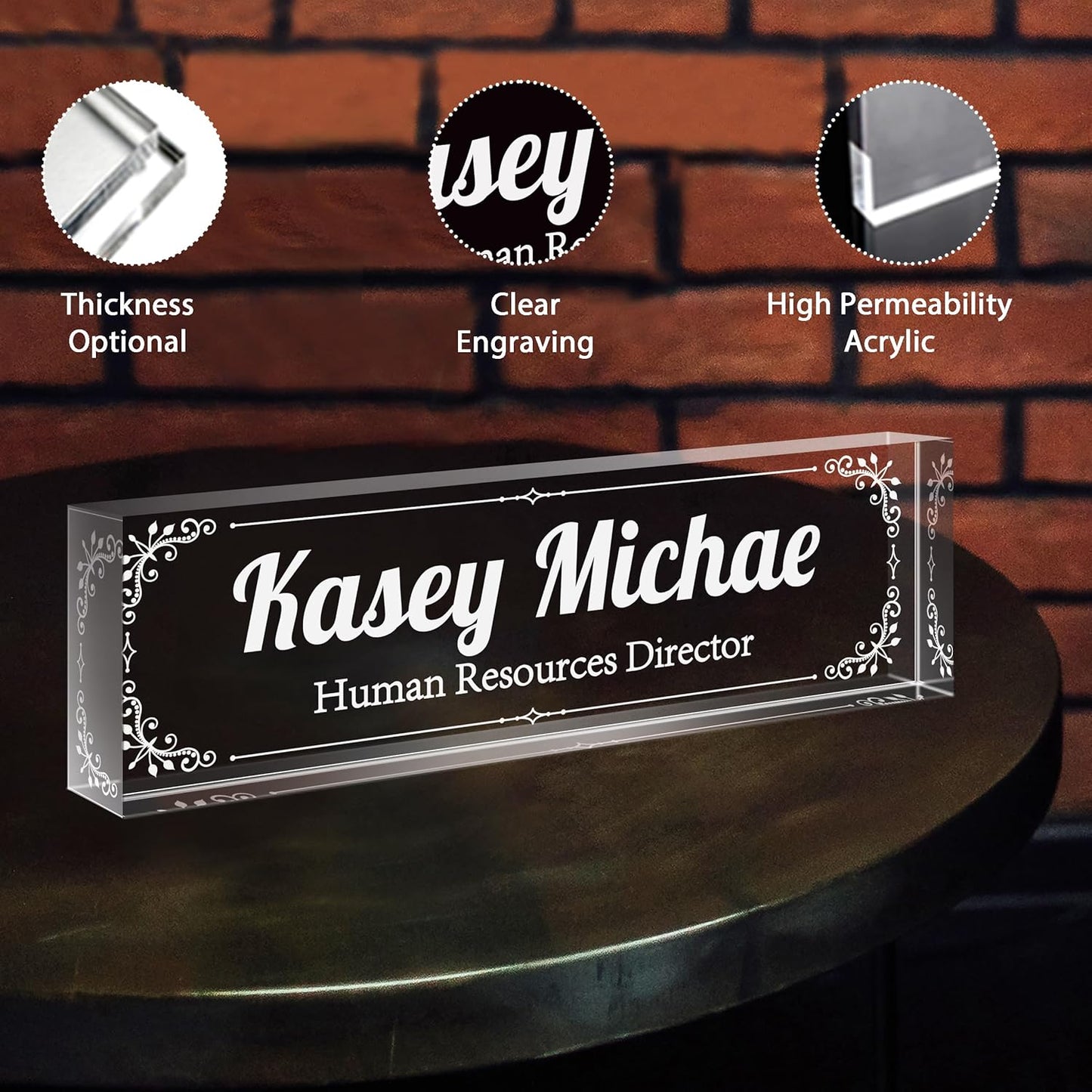 Personalized Name Plate for Desk - Custom Engraved Name Plates for Man - Boss Day Gifts for Boss - Acrylic Office Decor Appreciation Gifts for Teacher Nurse Coworker Social Worker (White Flower)