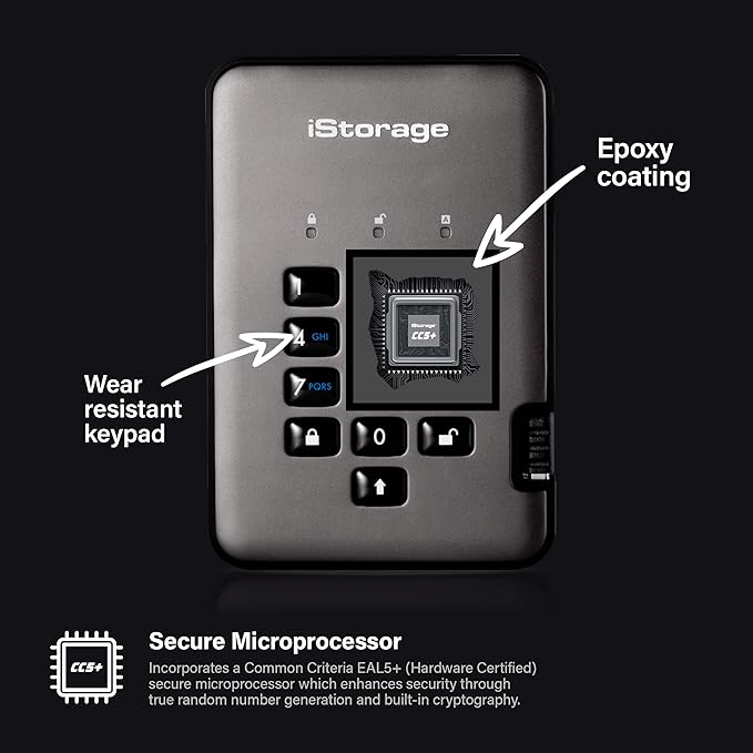 iStorage diskAshur PRO2 SSD 2TB |Secure Solid State Drive | FIPS Level 3 certified | Password protected | Dust/Water-Resistant | Hardware encryption