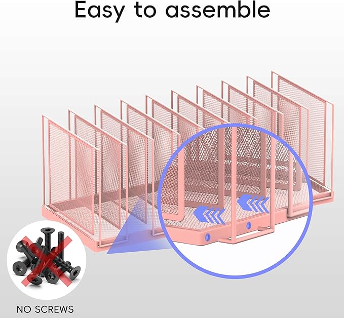 9-Section Desk File Organizer, Vertical File Holder, Mesh Desktop File Folder Metal File Organizer Stand for Office Home Classroom, Pink