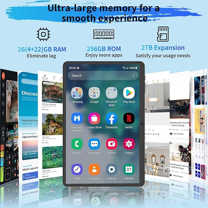 Android 15 Tablet with Keyboard, 26GB RAM+256GB ROM(2TB Expand), 10 inch Tablet with 8000mAh Battery, 2.4G/5G WiFi, 5MP+13MP Dual Camera, Widevine L1, GMS Certified, Mouse, Case, Stylus(Black)