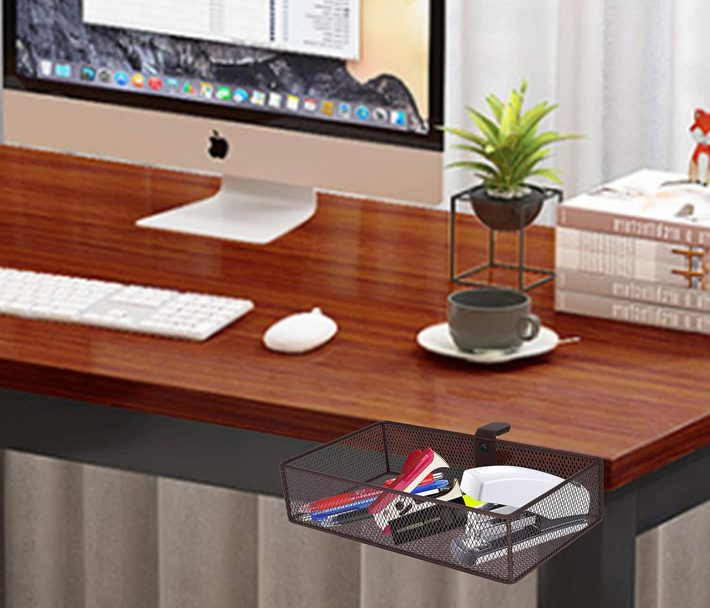 Clip-on Drawer organizers (2 pack), desk organizer, can be clipped around the table to store small items (Bronze Gold)