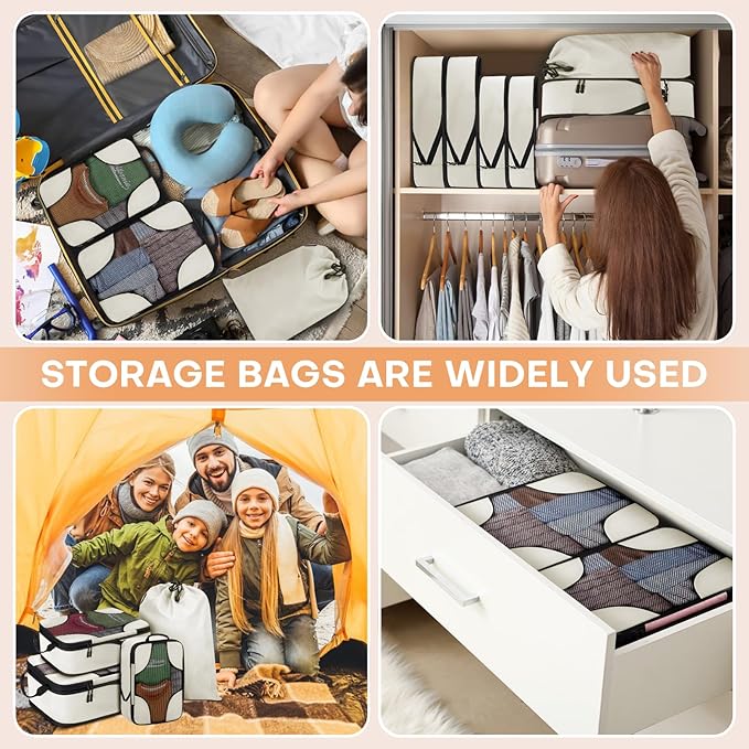 6 Set Compression Packing Cubes Bags for Travel Women, Compression Bags Organizer for Packing Luggage Space Saving, Suitcase Organizer Bags Set for Travel Essentials - Beige