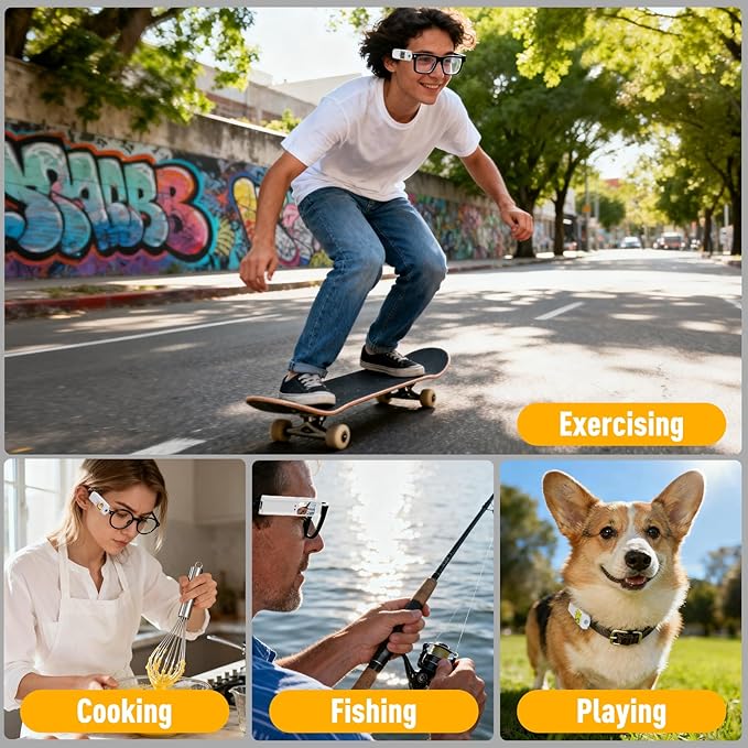 Hands Free Clip On POV Sports Camera 110 Degree 2.7K, WiFi Mini Camera for Glasses with Live View, Cycling Fishing Vlog Recorder, Kids Pets Daily Recording, Includes 16GB Card(Ivory)