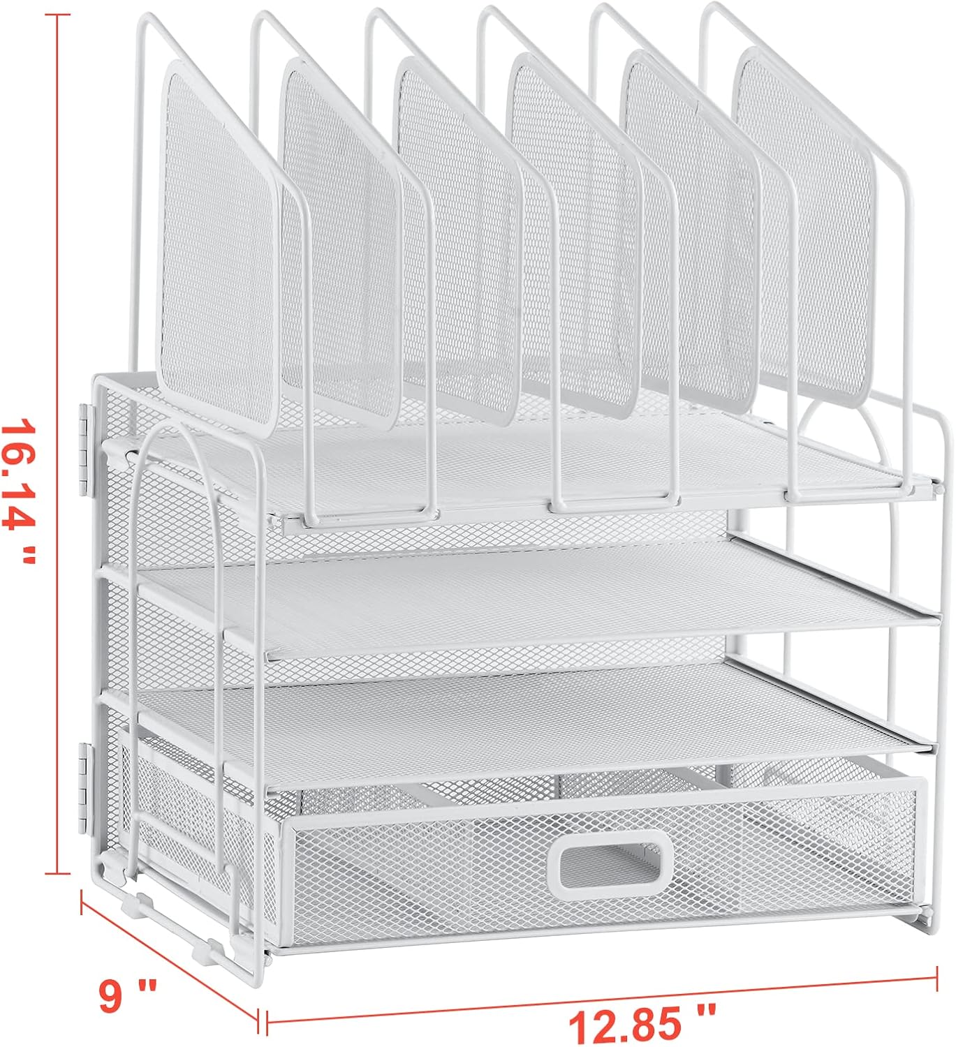 Marbrasse Desk Organizers, 4-Tier Mesh Desk File Organizer with 5 Vertical File Holders and 2 Pen Holders, Multifunction Desktop Organizer,Desk Organizers and Accessories for Home Office (White)