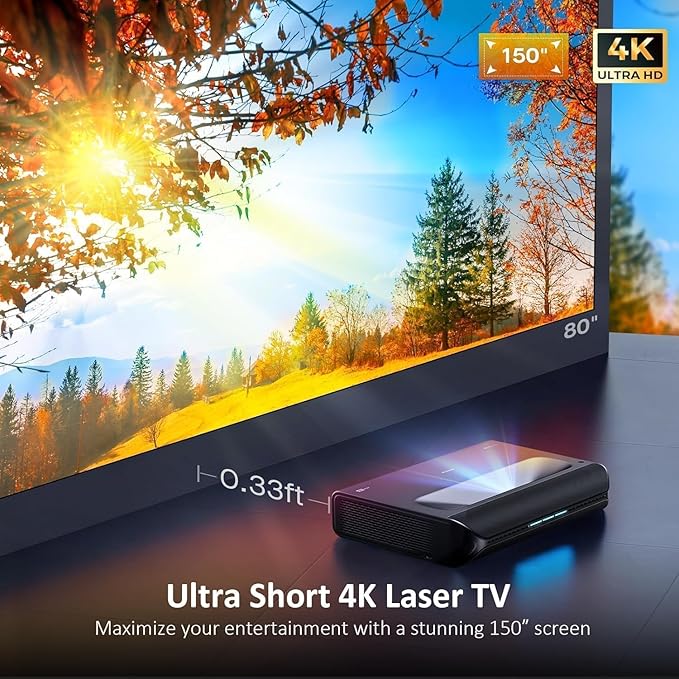 NexiGo Aurora Pro 4K Laser TV, with 120" Fresnel ALR Screen, Factory Calibrated Color Accuracy, 2400 Lumens, for Home Theater and Daylight Use, Dolby Vision & Atoms, Active 3D