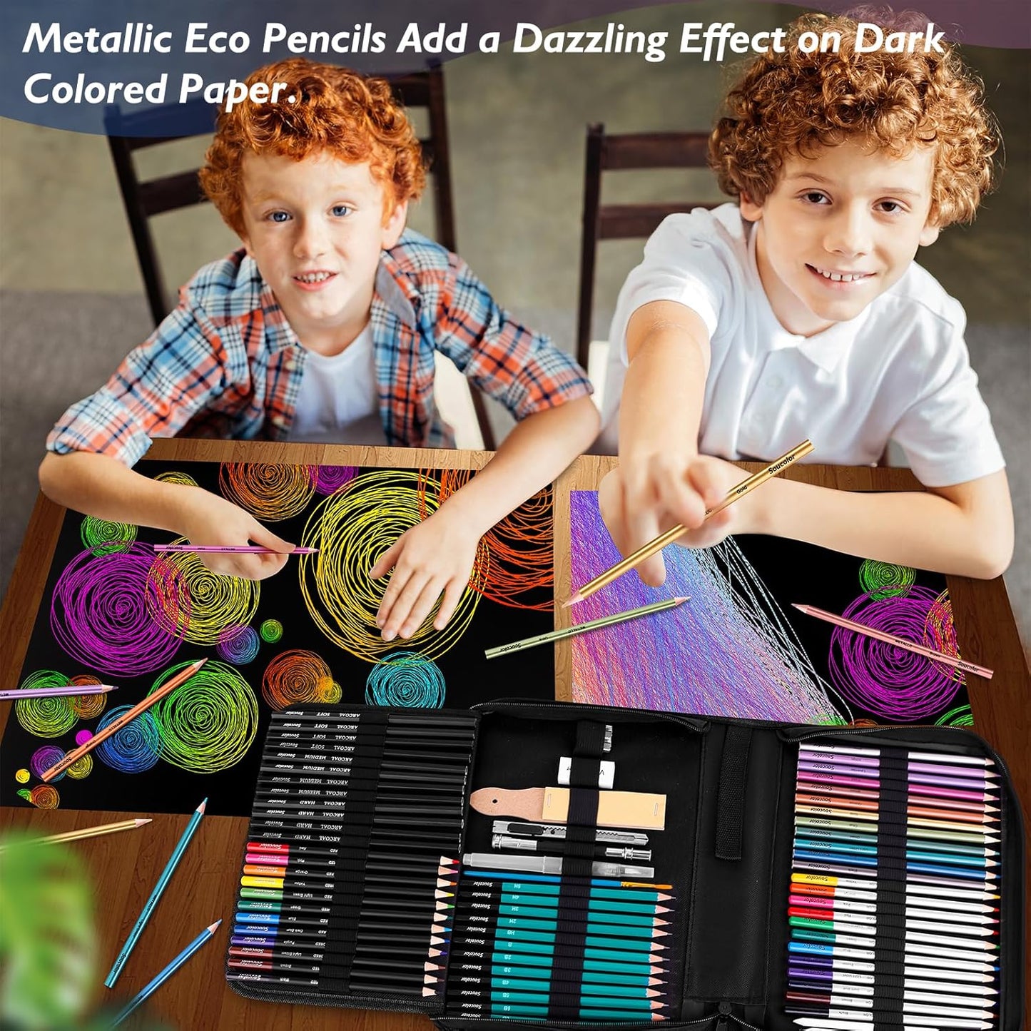 Soucolor 73 Pack Art Supplies Sketching Kit for Adults Kids Teen Gifts, School Supplies, Drawing Sketching Pencils with Sketchbook, Coloring Book, Colored Watercolor Metallic Graphite Charcoal Pencils