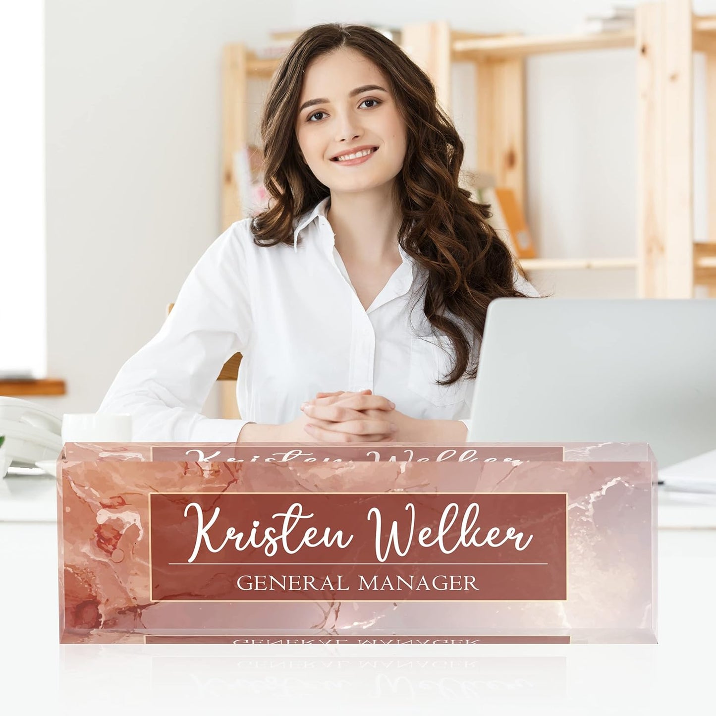 Desk Name Plate Personalized, Premium Pink Marble Acrylic Desk Name Plate, Personalized Name Plate for Desk, Office Decor for Women or Men Coworkers, Boss, Employee, Teacher